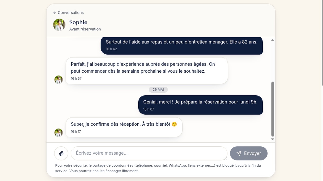 Échangez par messagerie avec votre aidant en toute sécurité.