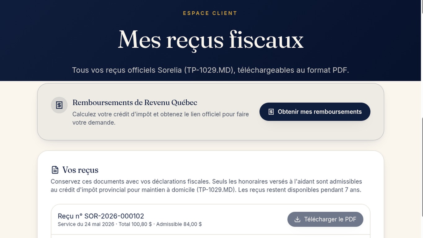 Recevez vos reçus fiscaux et votre crédit d'impôt automatiquement.